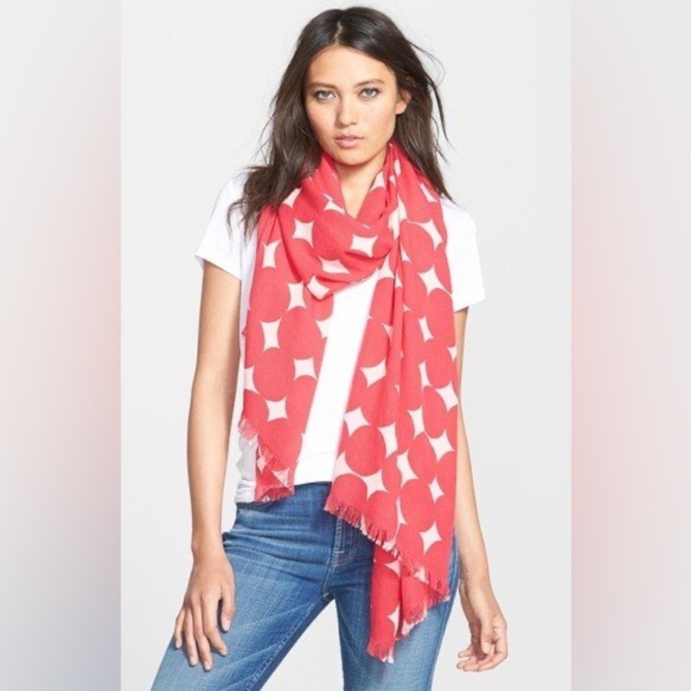 Kate Spade Head in the Clouds Wool Scarf - Pink and White NWT